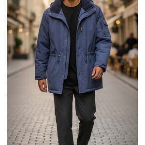 Pacific Trail Parka Jacket Men's Size Large Blue Hooded Mid-Length Lined